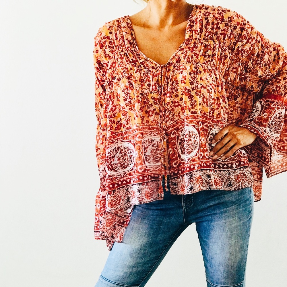 NWT Free People Printed Lorraine tiered kimono top - Picture 7 of 7